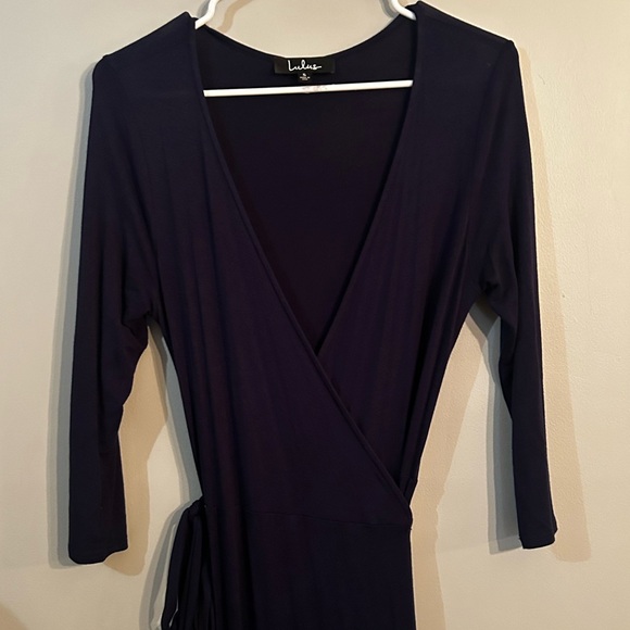 Lulu's 3/4 sleeve wrap maxi dress in Navy - Picture 2 of 4